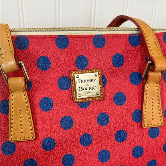 Dooney & Bourke Red and Blue Polka Dot Tote with dust bag - Picture 2 of 12